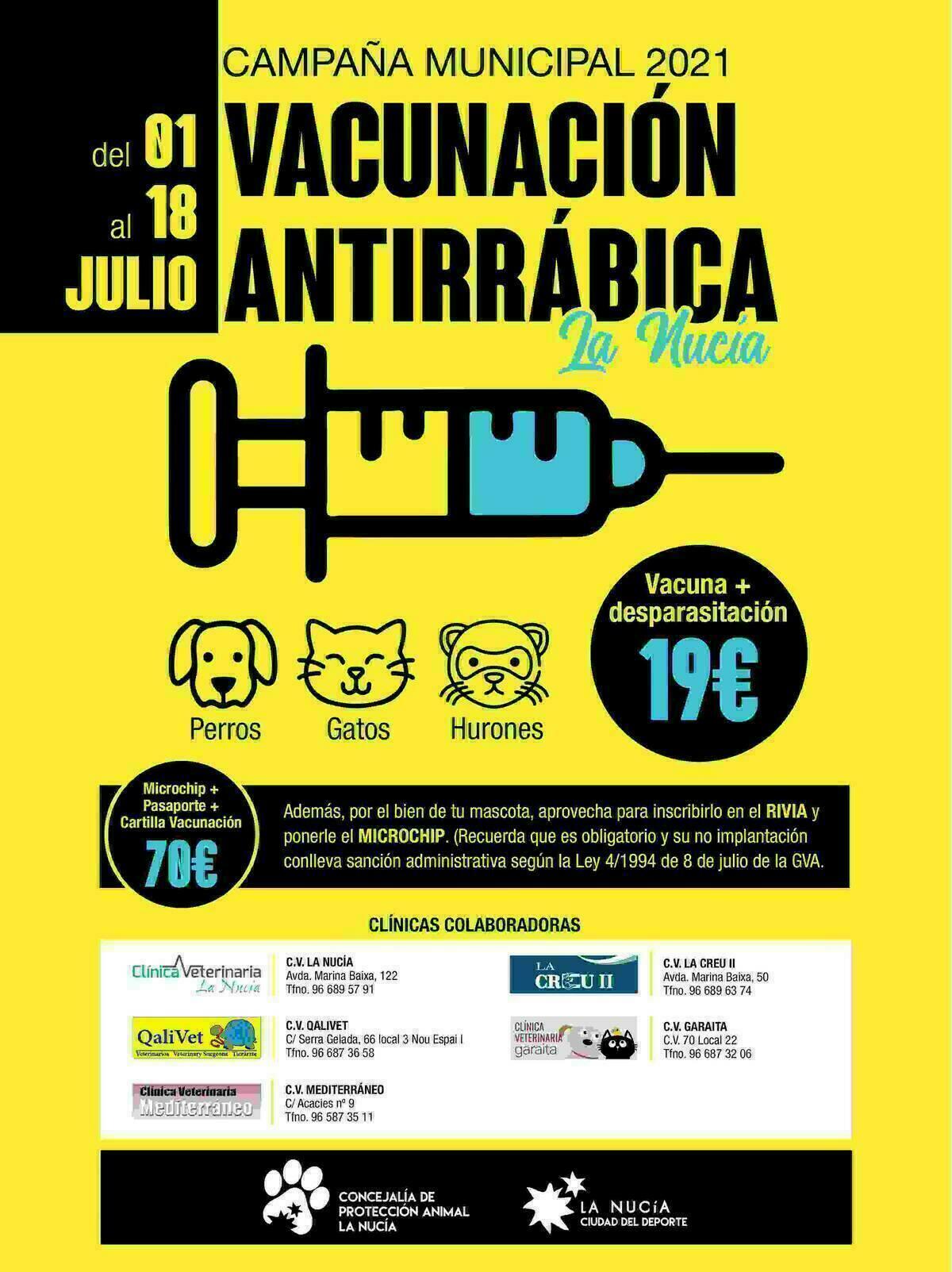 La Campaña Vacunación Antirrábica arranca el 1 de julio