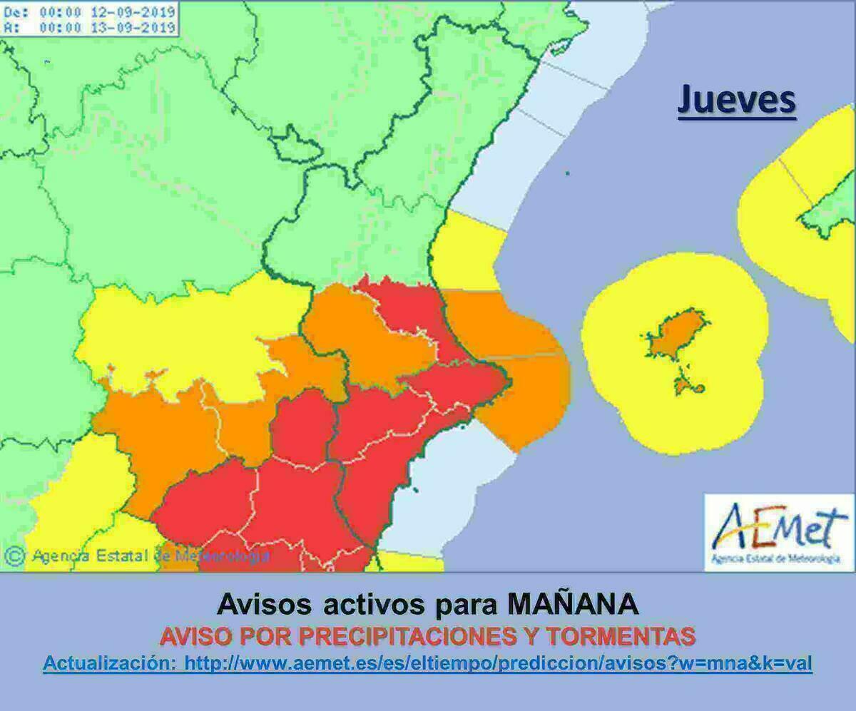 Suspendidas las actividades escolares para mañana en municipios de la Marina Baixa por alerta roja