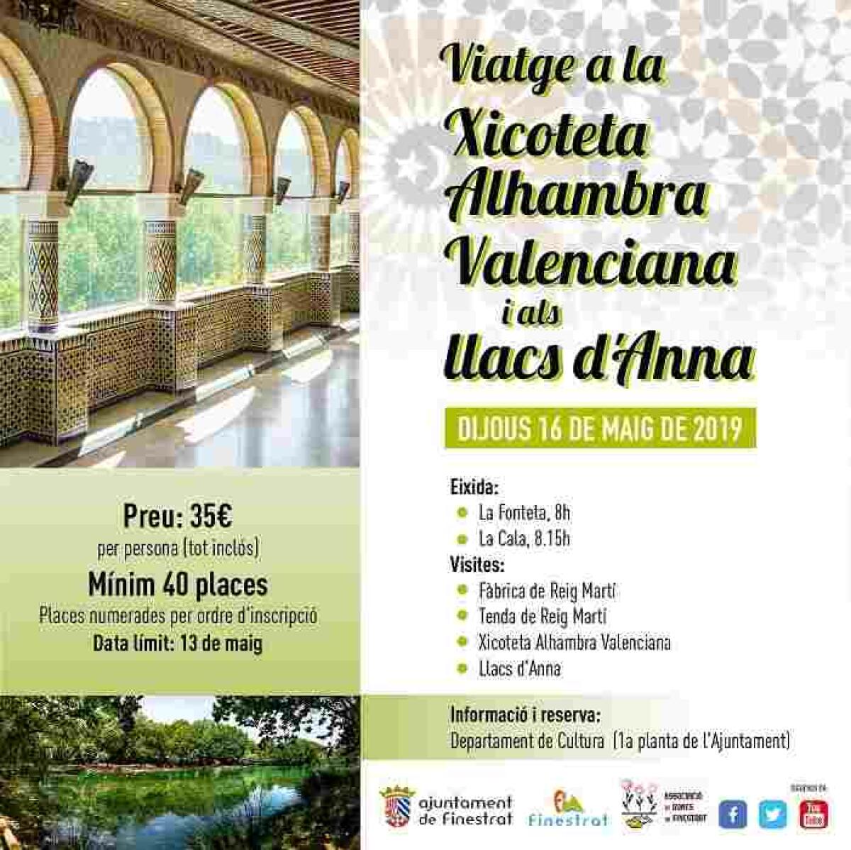 Finestrat organiza una visita a la “Alhambra valenciana” y los Lagos de Anna