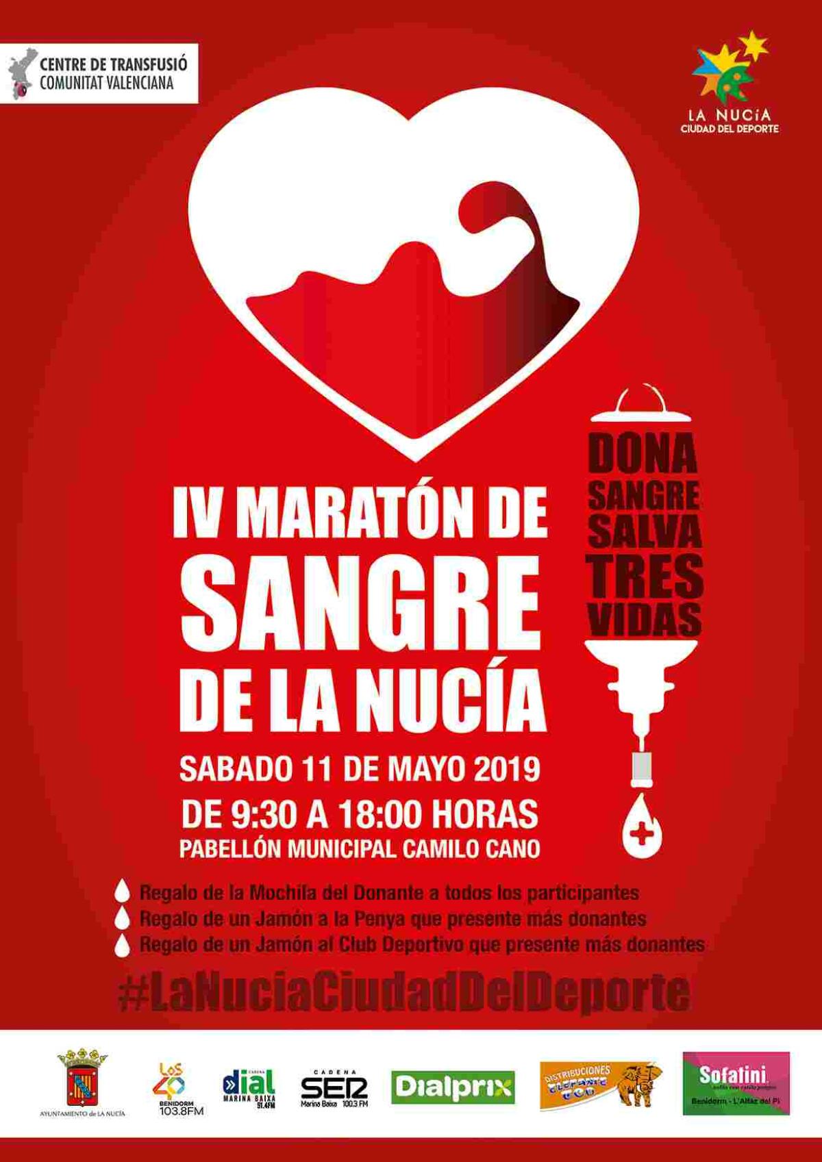 El IV Maratón de Sangre de La Nucía  se celebrará el 11 de mayo en el Pabellón