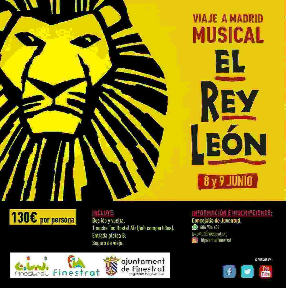 La Concejalía de Juventud de Finestrat lanza visita a Madrid para ver el musical de “El Rey León”