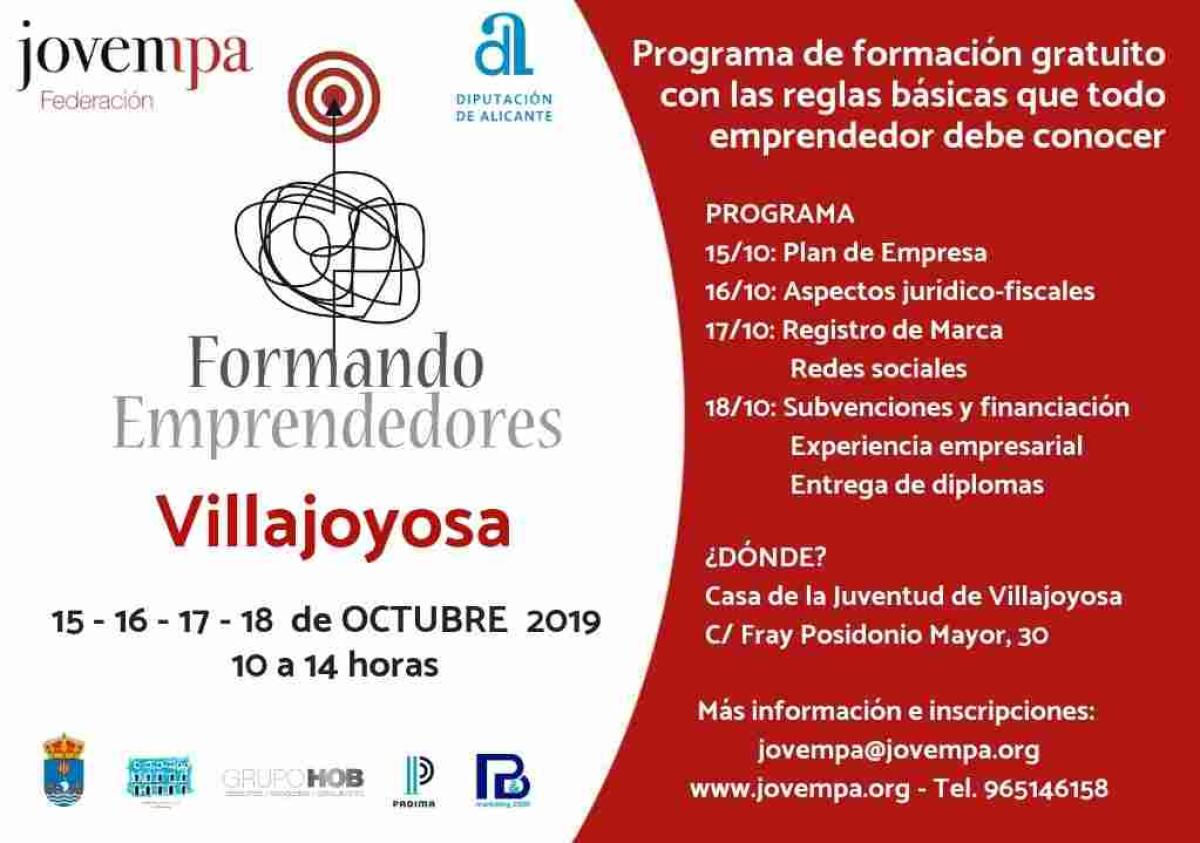 JOVEMPA organiza unas jornadas gratuitas de formación para jóvenes emprendedores en la Vila