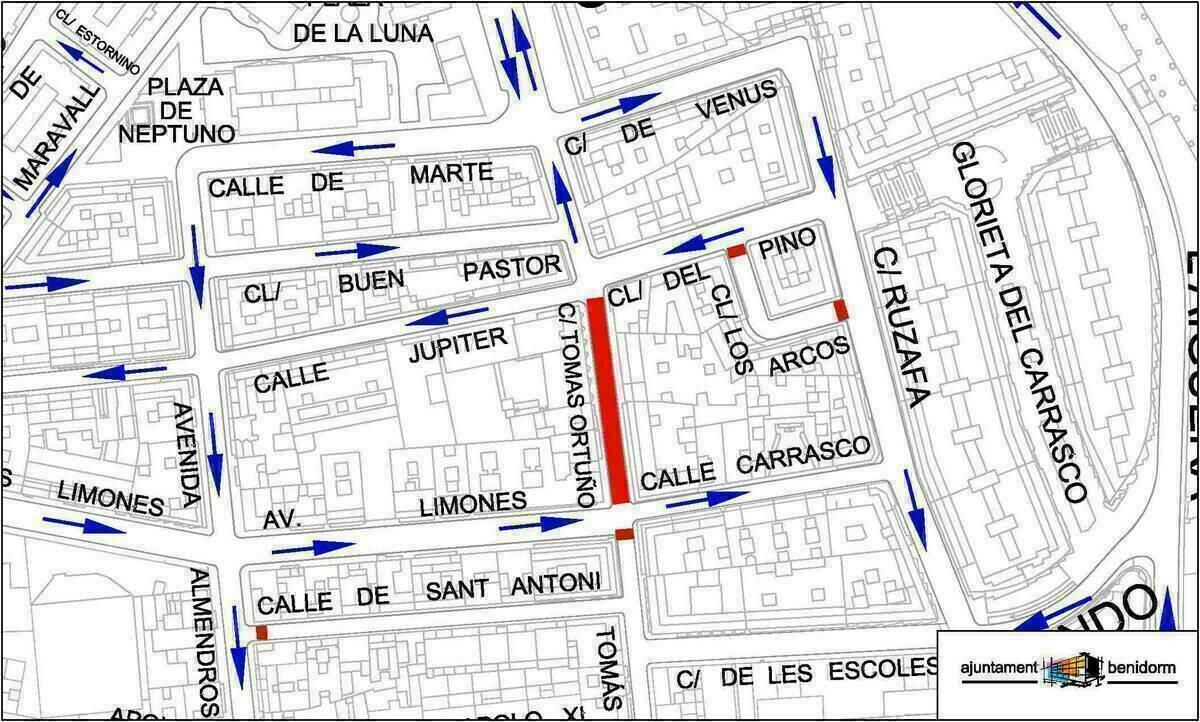 Benidorm · La calle Carrasco se reabre el miércoles al tráfico y la obra se desplaza al tramo de Tomás Ortuño entre Limones y Júpiter
