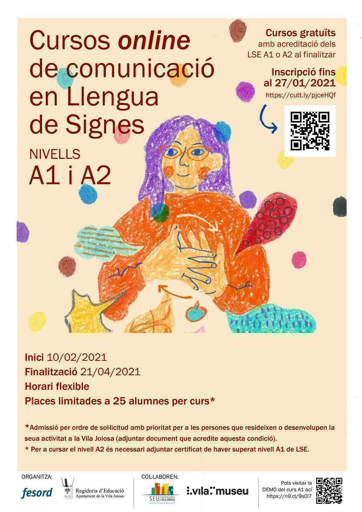 El área de Educación de la Vila Joiosa lanza dos nuevos cursos online de lengua de signos española  de niveles A1 y A2