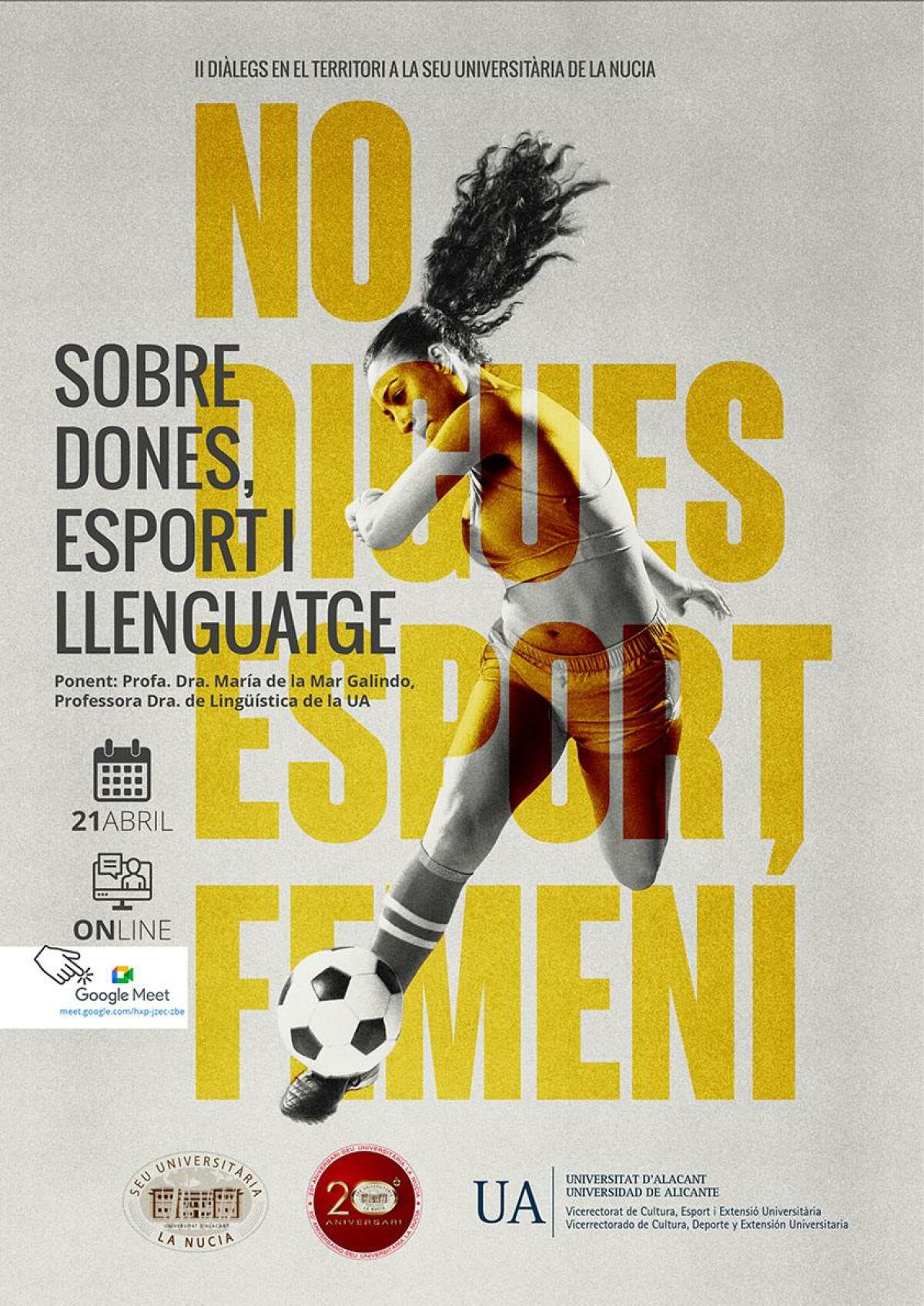 Esta tarde conferencia on-line “No digues esport femení” de la Seu