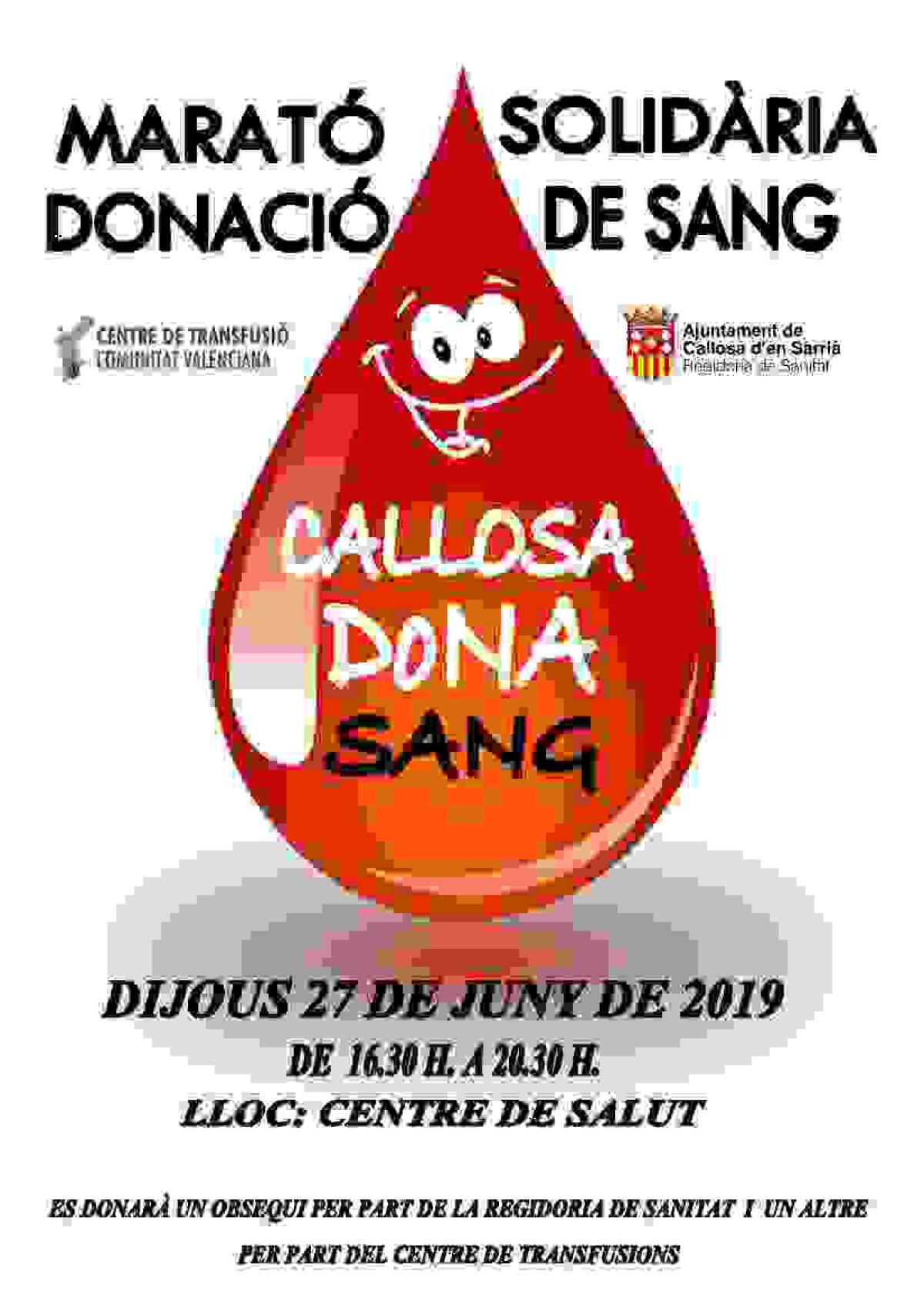 Callosa d’en Sarrià celebra el próximo 27 de junio el cuarto Maratón Solidario de Donación de Sangre