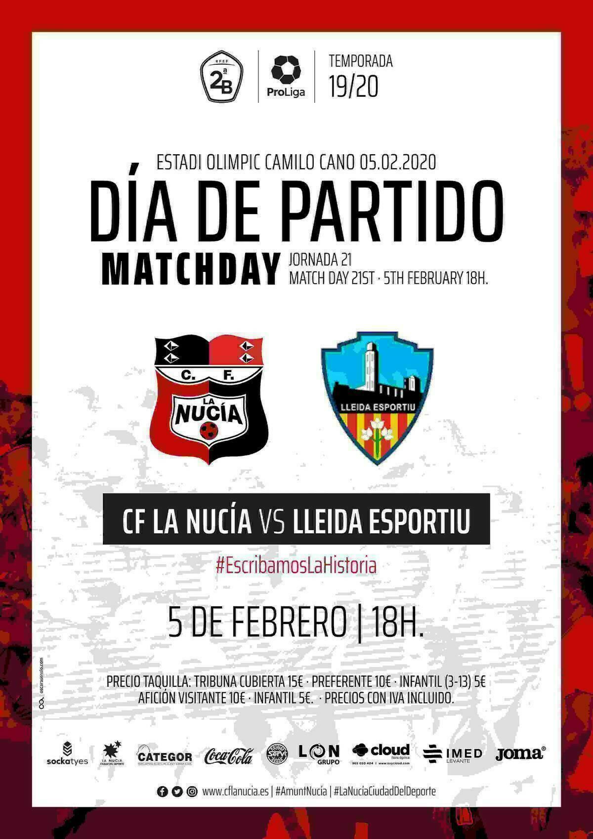El partido aplazado La Nucía-Lleida se jugará el 5 de febrero