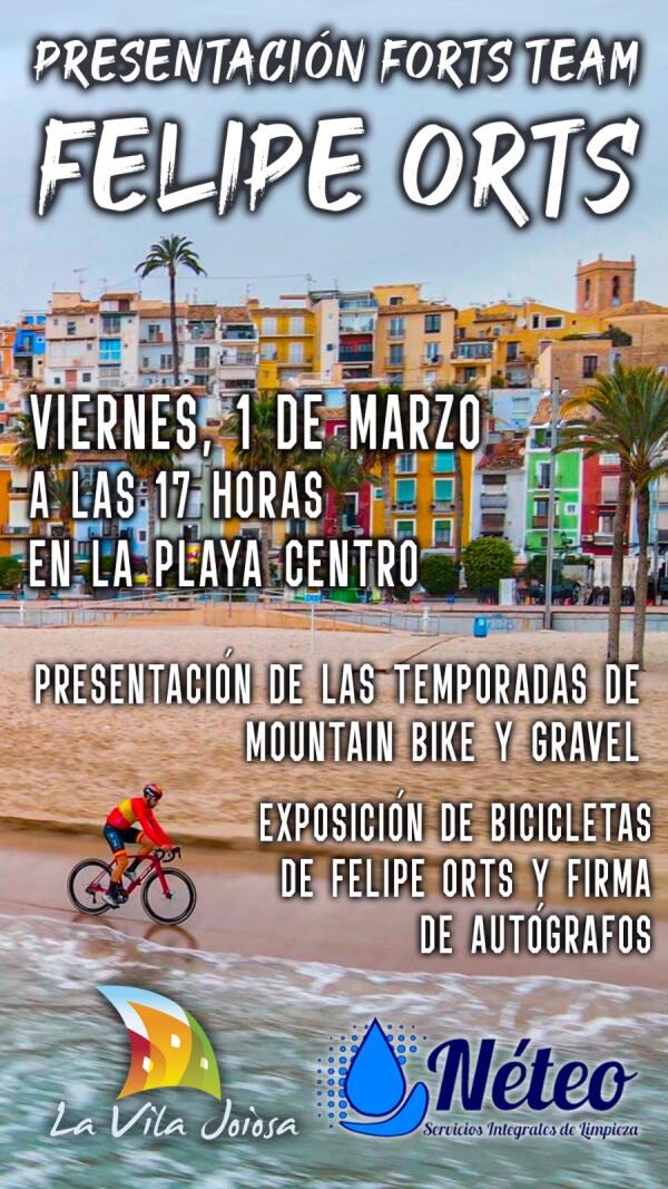 El ciclista vilero Felipe Orts presenta la temporada de mountain bike y gravel en la playa centro de Villajoyosa 